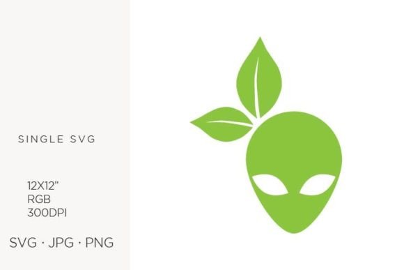 Alien Head and Green Leaves: A Creative Vector Asset