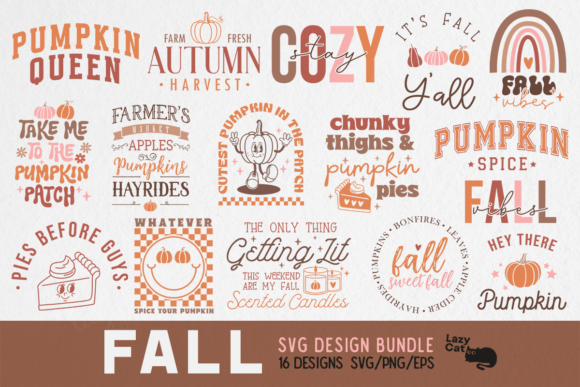 Fall SVG PNG Bundle: 16 Designs for Your Autumn Projects