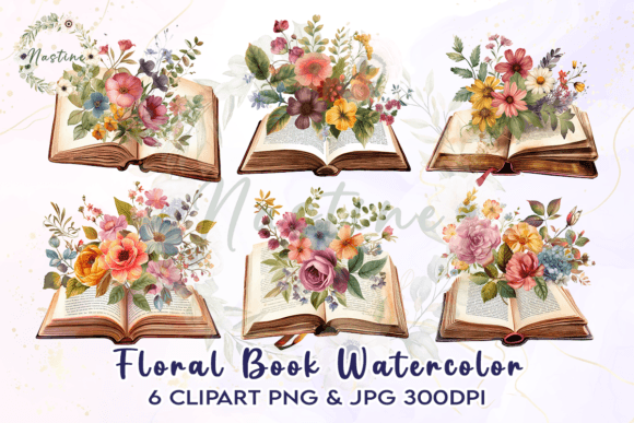 Floral Book Watercolor Clipart: Your Go-To for Elegant Design Projects