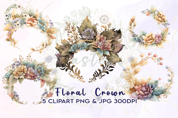 Floral Royal Crown Watercolor Clipart: Regal Design Assets