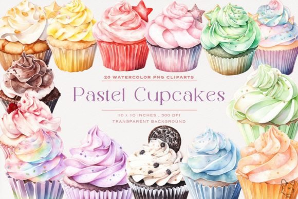 Pastel Cupcakes Clipart, Sweet Bakery: A Designer's Delight