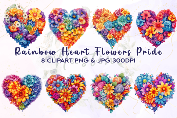 Rainbow Heart Flowers Pride Clipart: Vibrant Digital Assets